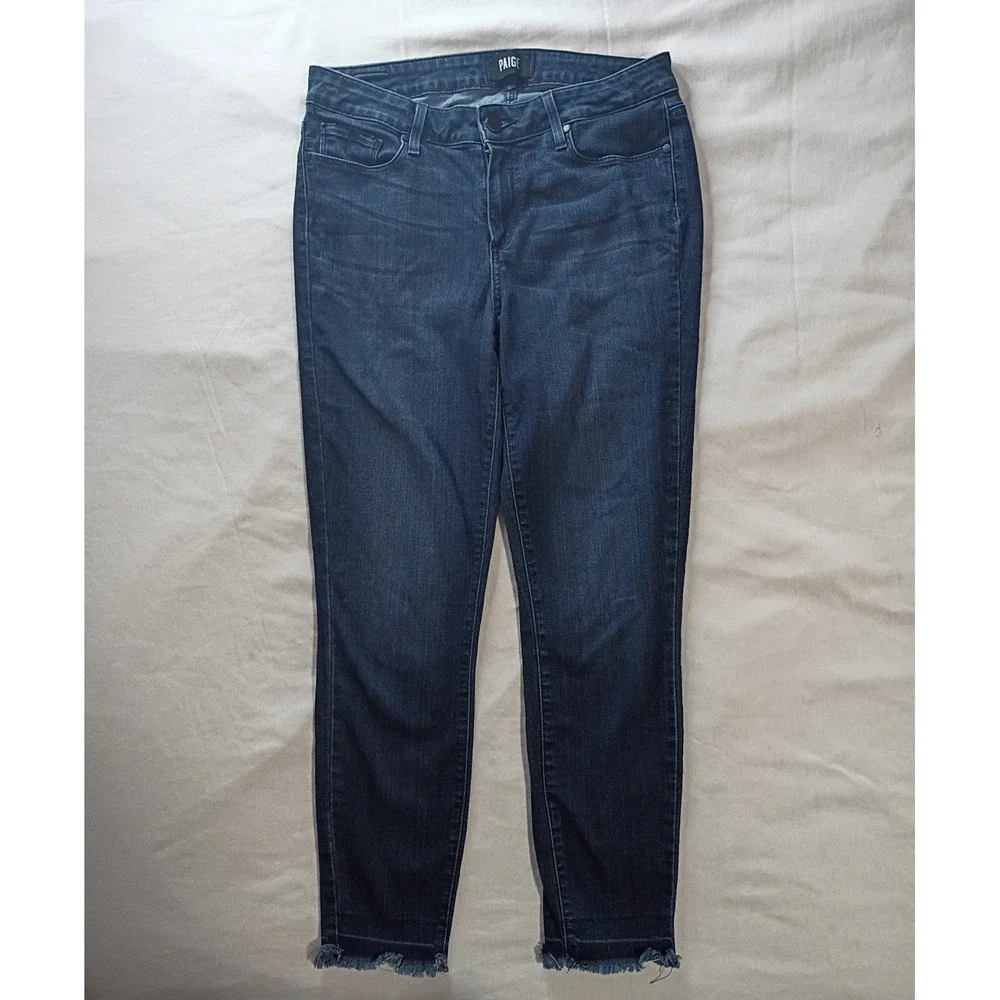 PAIGE Verdugo Crop Dark Wash Raw Frayed Hem Skinny Jeans Size 28